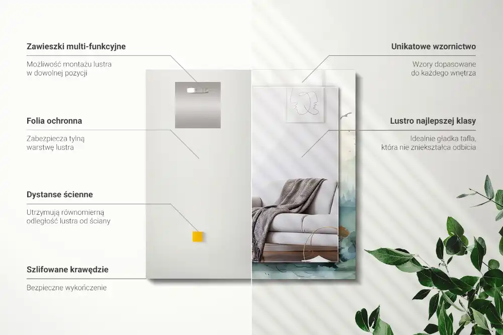 Pravokotne okrasno ogledalo Gozd v megli