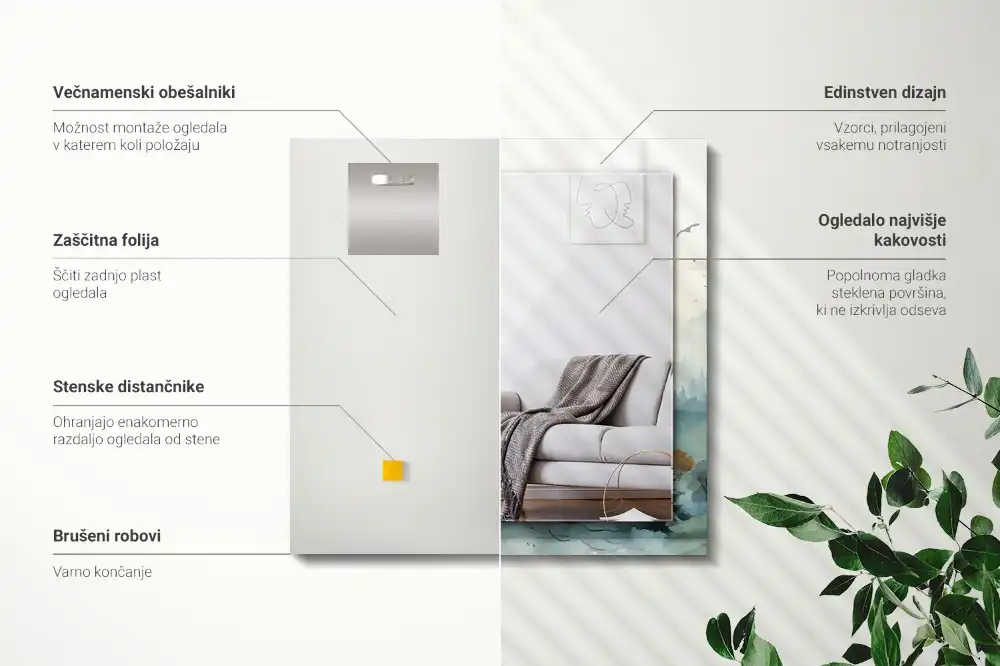 Pravokotne okrasno ogledalo Gozd v megli