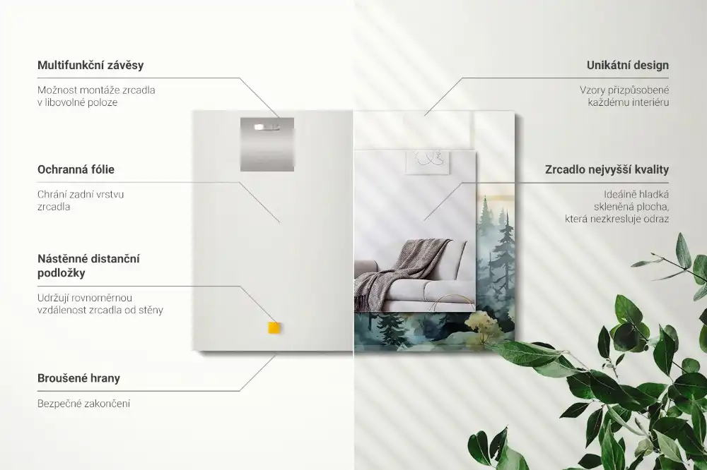 Pravokotne okrasno ogledalo Gozd v megli