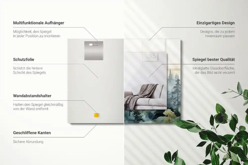 Pravokotne okrasno ogledalo Gozd v megli