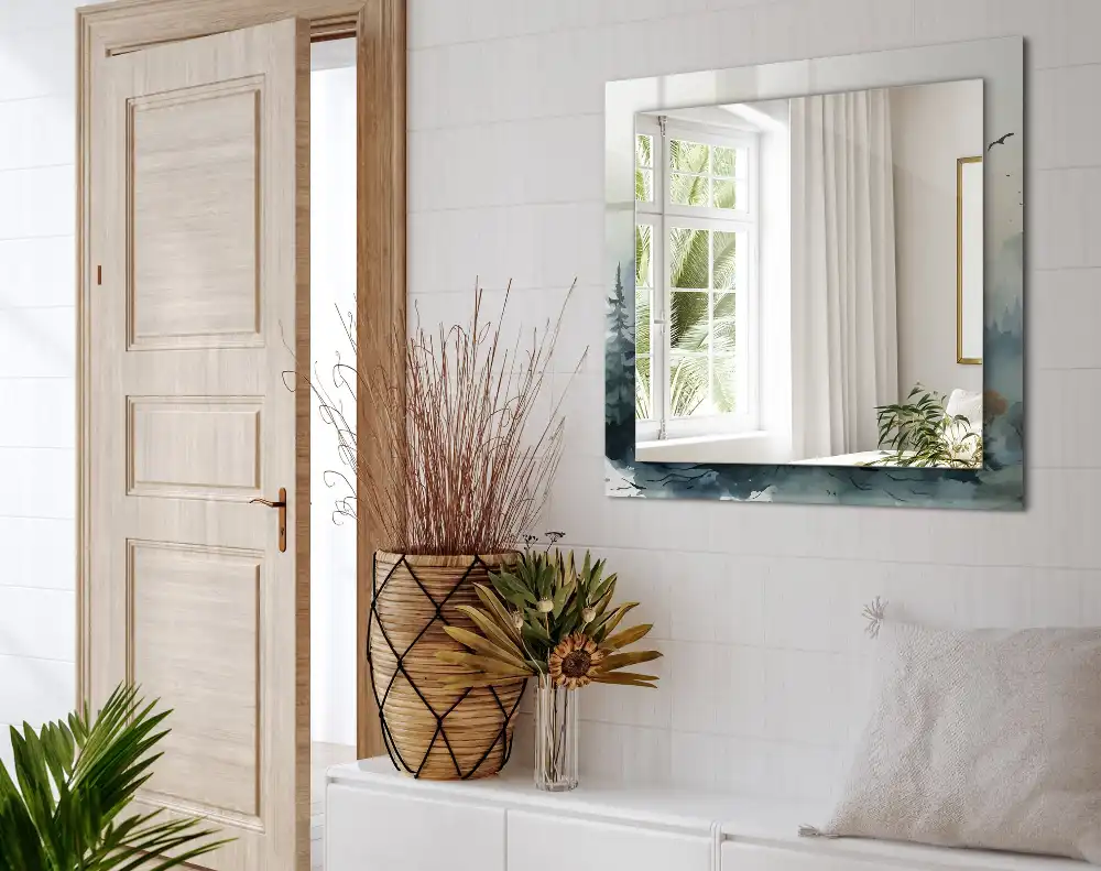 Pravokotne okrasno ogledalo Gozd v megli