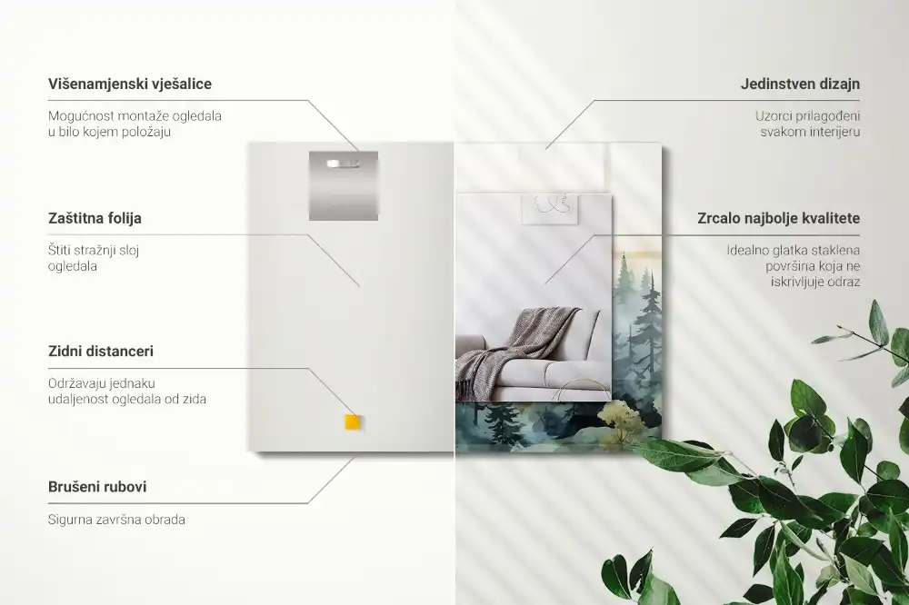 Pravokotne okrasno ogledalo Gozd v megli