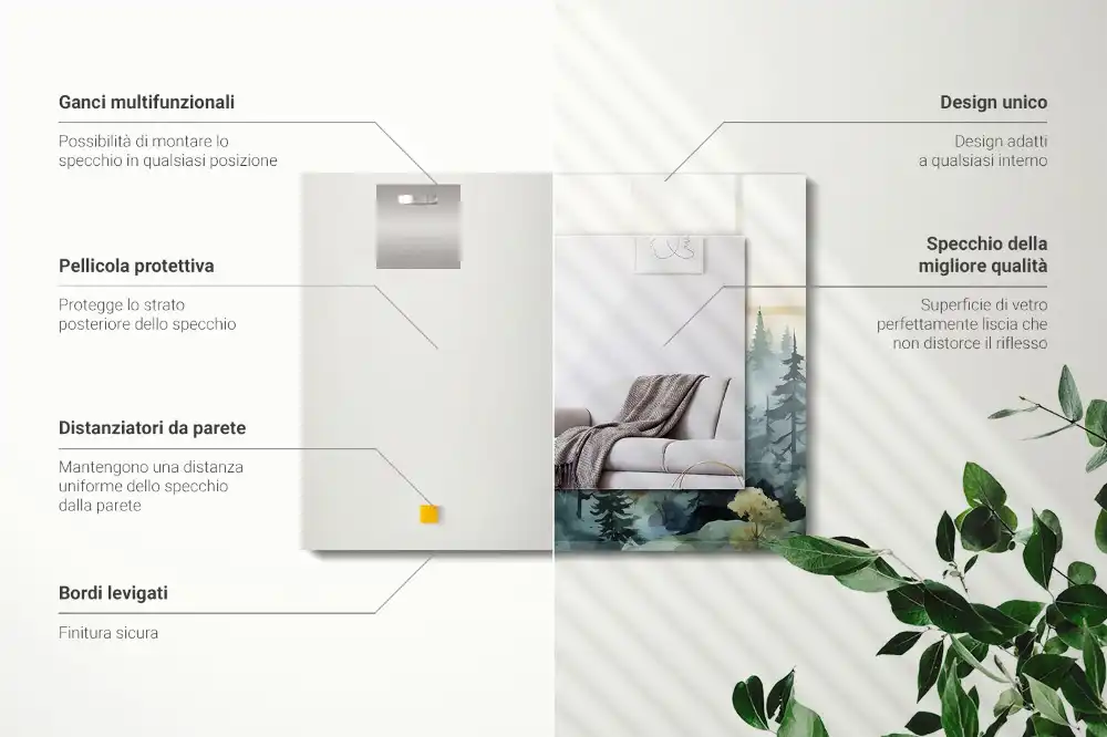 Pravokotne okrasno ogledalo Gozd v megli