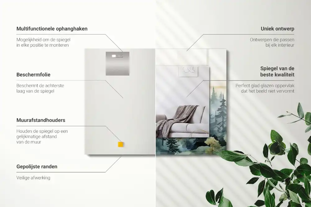 Pravokotne okrasno ogledalo Gozd v megli