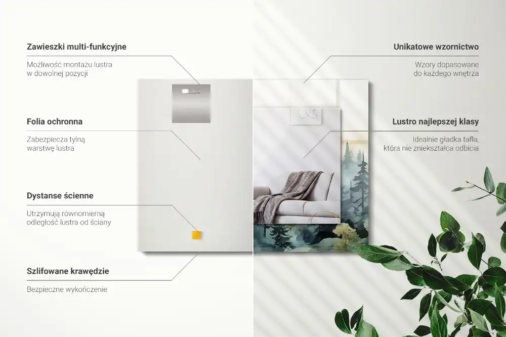 Pravokotne okrasno ogledalo Gozd v megli