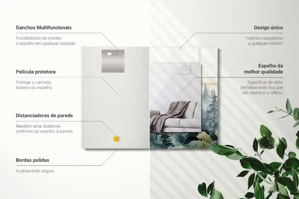 Pravokotne okrasno ogledalo Gozd v megli