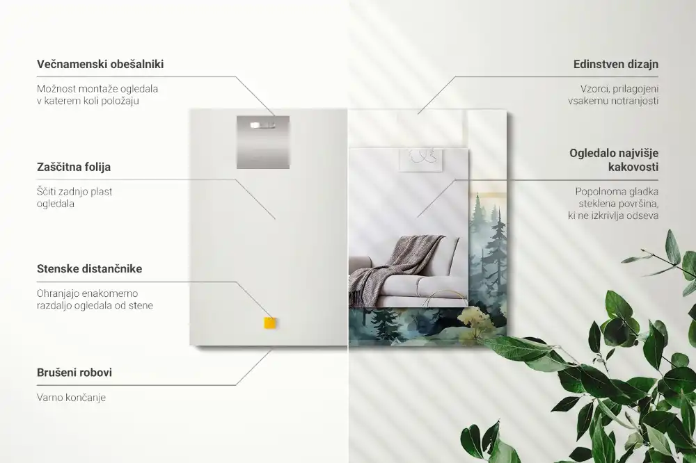 Pravokotne okrasno ogledalo Gozd v megli