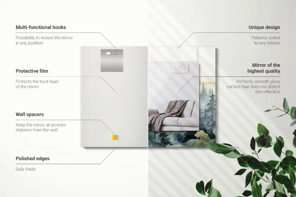 Pravokotne okrasno ogledalo Gozd v megli