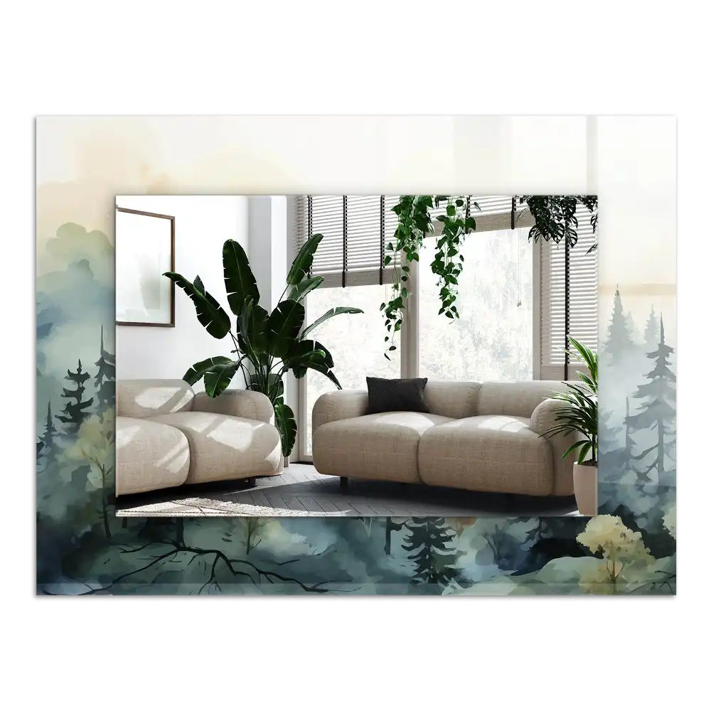 Pravokotne okrasno ogledalo Gozd v megli