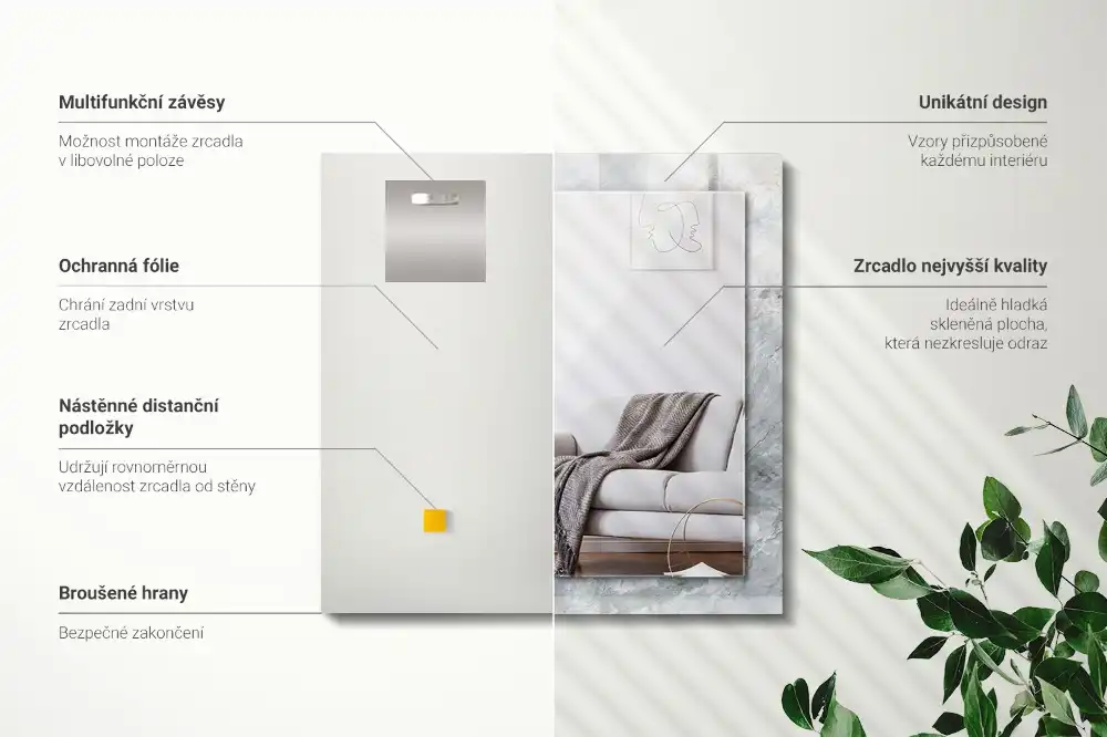 Tiskano pravokotne ogledalo Marmor s sivimi žilami