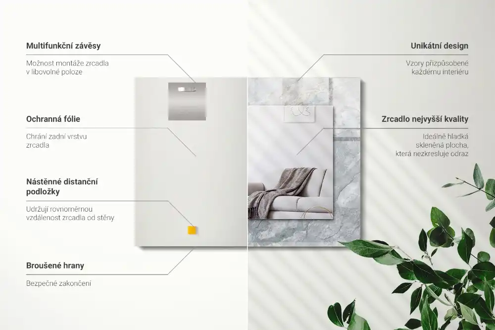 Tiskano pravokotne ogledalo Marmor s sivimi žilami