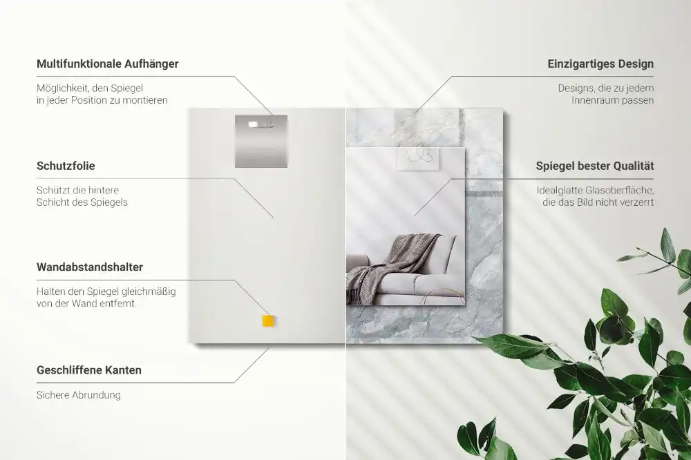 Tiskano pravokotne ogledalo Marmor s sivimi žilami