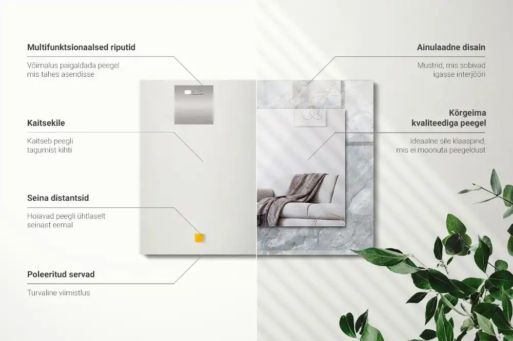 Tiskano pravokotne ogledalo Marmor s sivimi žilami