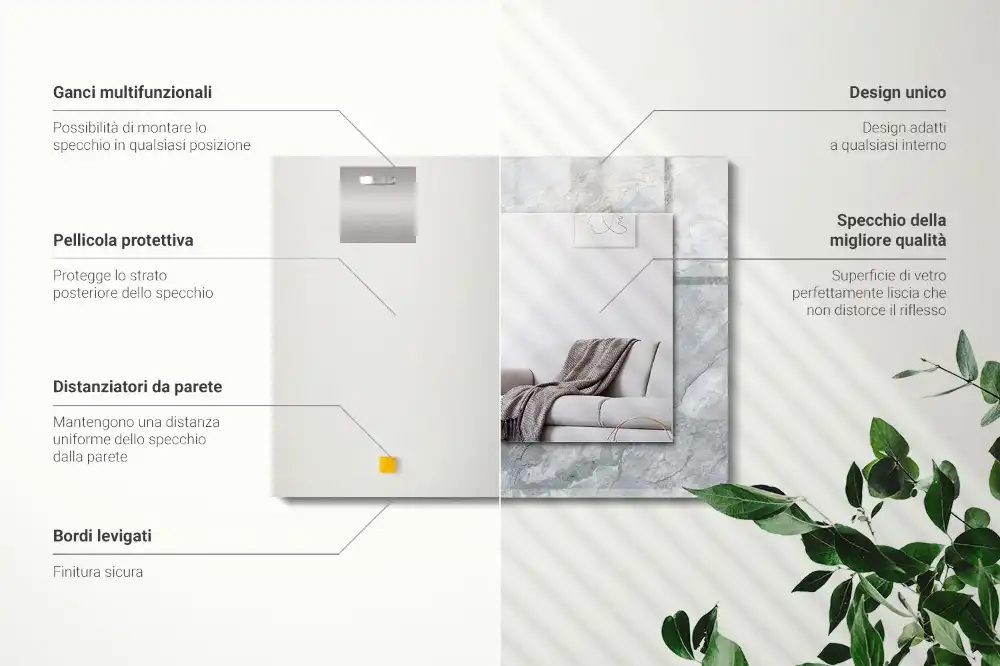 Tiskano pravokotne ogledalo Marmor s sivimi žilami