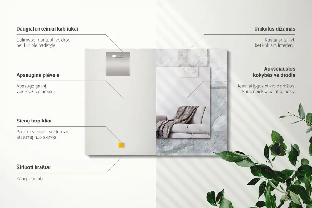 Tiskano pravokotne ogledalo Marmor s sivimi žilami