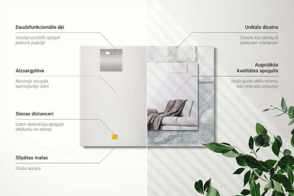 Tiskano pravokotne ogledalo Marmor s sivimi žilami