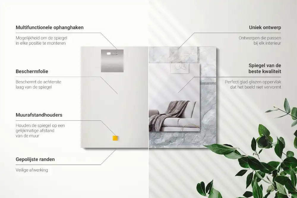 Tiskano pravokotne ogledalo Marmor s sivimi žilami