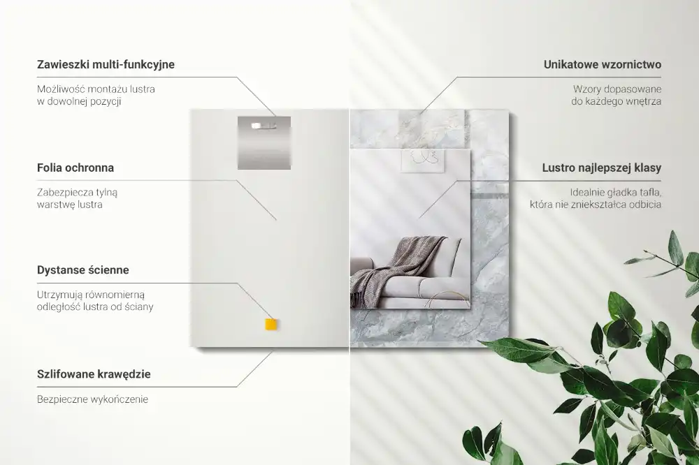 Tiskano pravokotne ogledalo Marmor s sivimi žilami