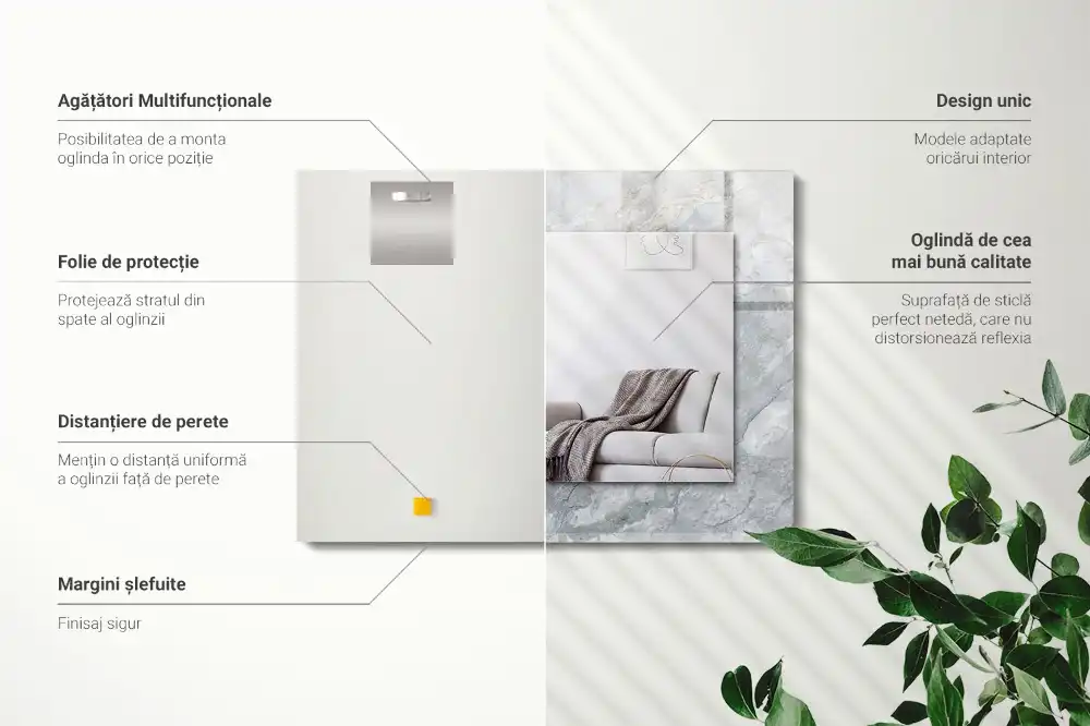 Tiskano pravokotne ogledalo Marmor s sivimi žilami