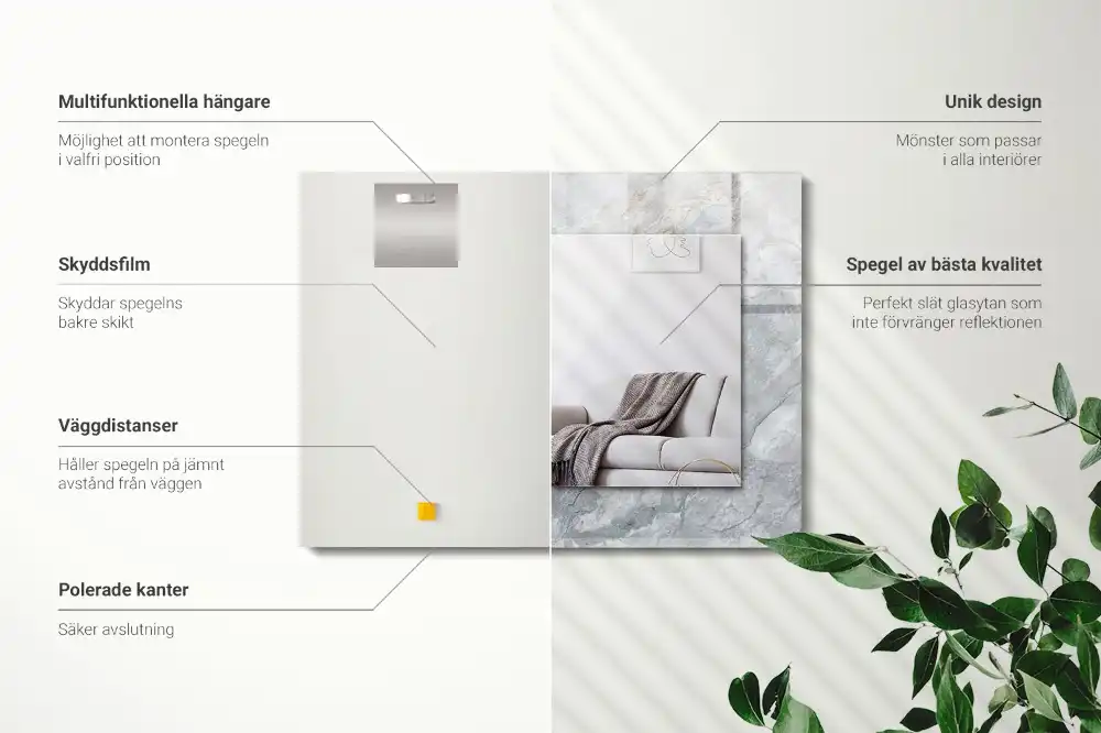 Tiskano pravokotne ogledalo Marmor s sivimi žilami