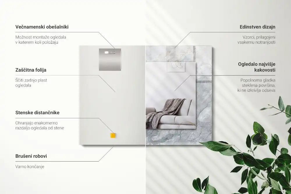 Tiskano pravokotne ogledalo Marmor s sivimi žilami