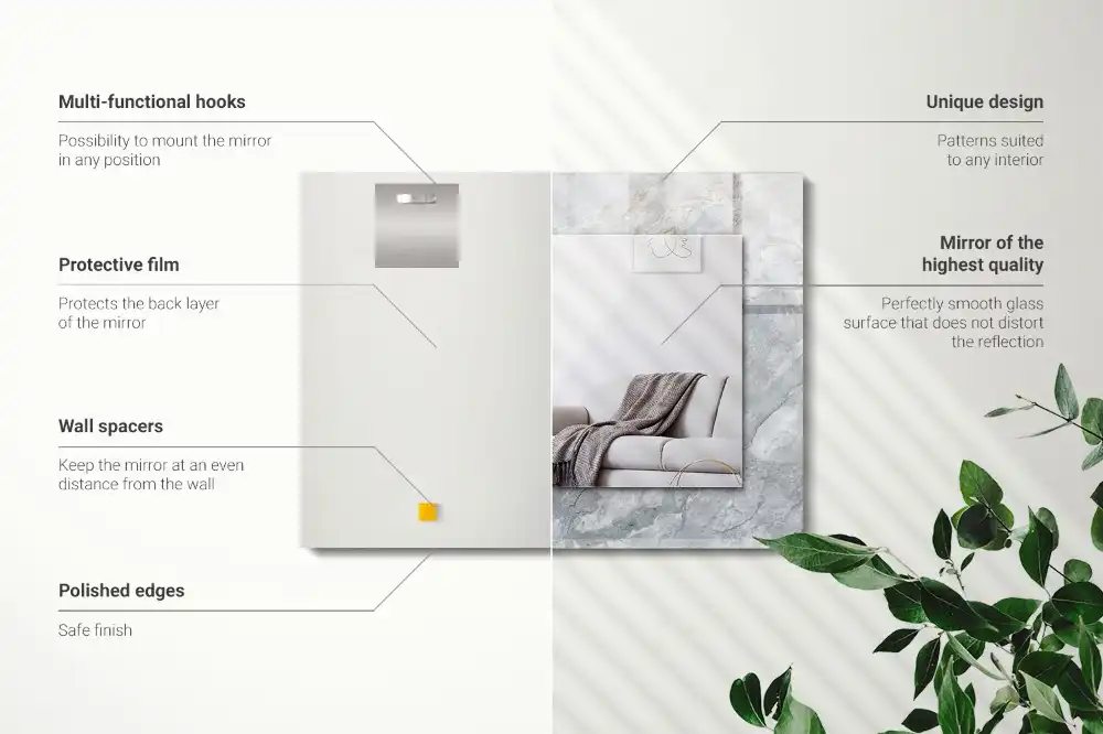 Tiskano pravokotne ogledalo Marmor s sivimi žilami