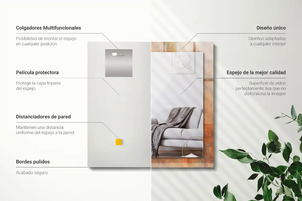 Pravokotne ogledalo s potiskanim okvirjem Rjasta kovinska površina