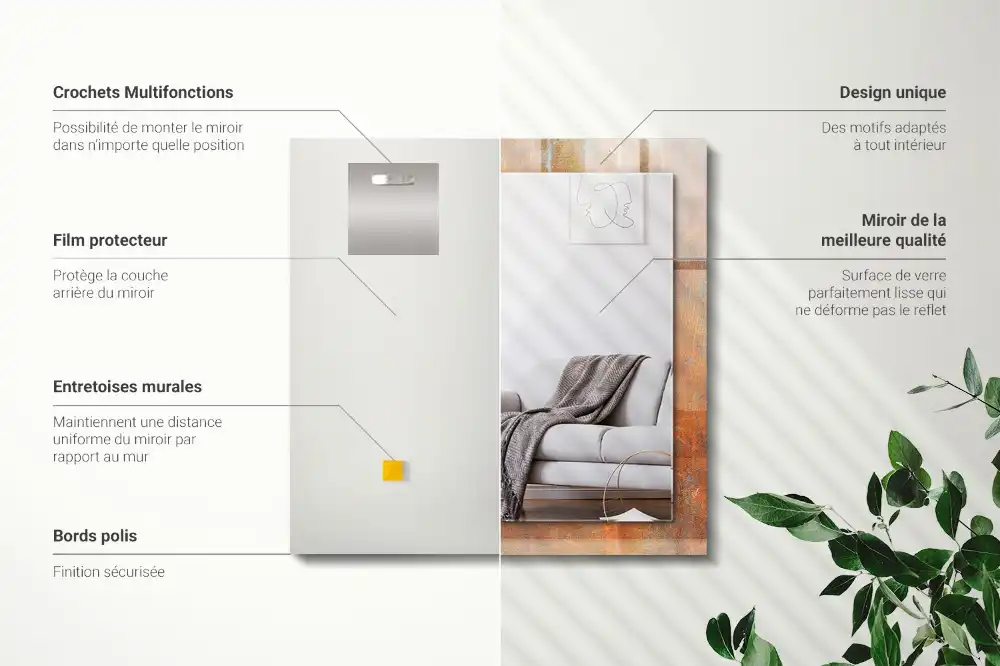 Pravokotne ogledalo s potiskanim okvirjem Rjasta kovinska površina