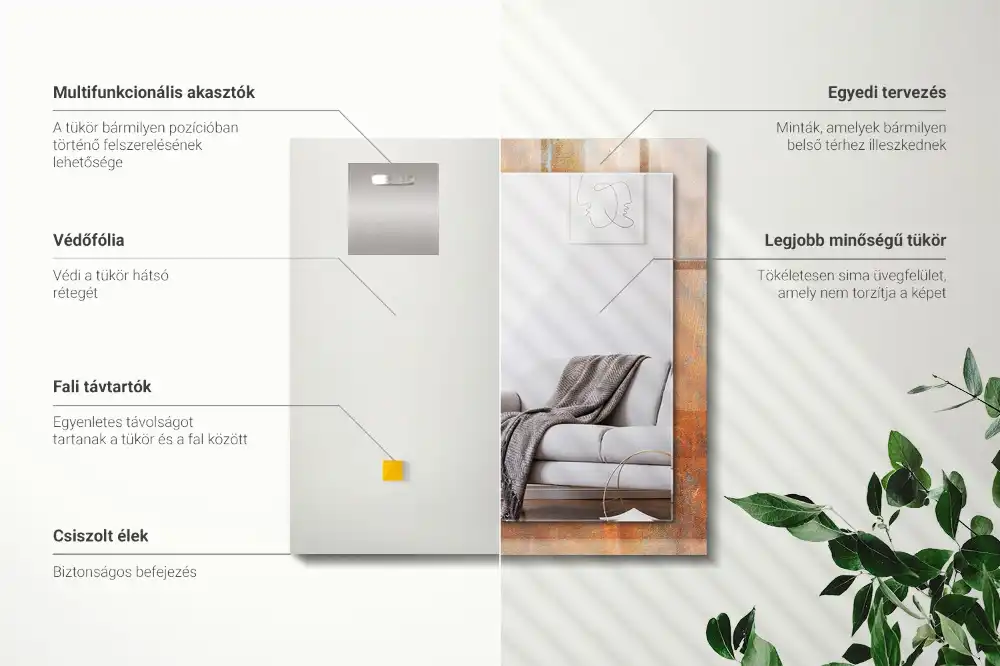 Pravokotne ogledalo s potiskanim okvirjem Rjasta kovinska površina