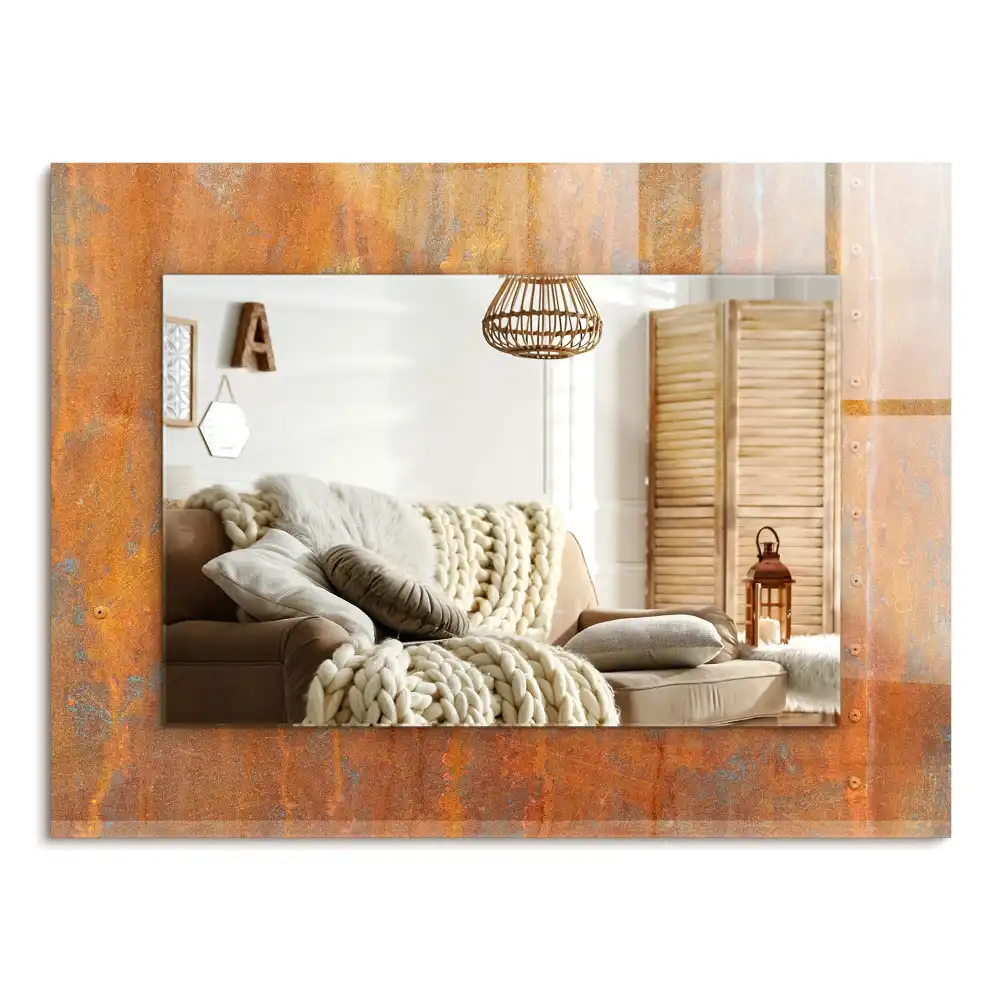 Pravokotne ogledalo s potiskanim okvirjem Rjasta kovinska površina