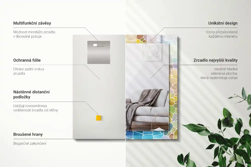 Tiskano pravokotne ogledalo Barvit abstraktni mozaik