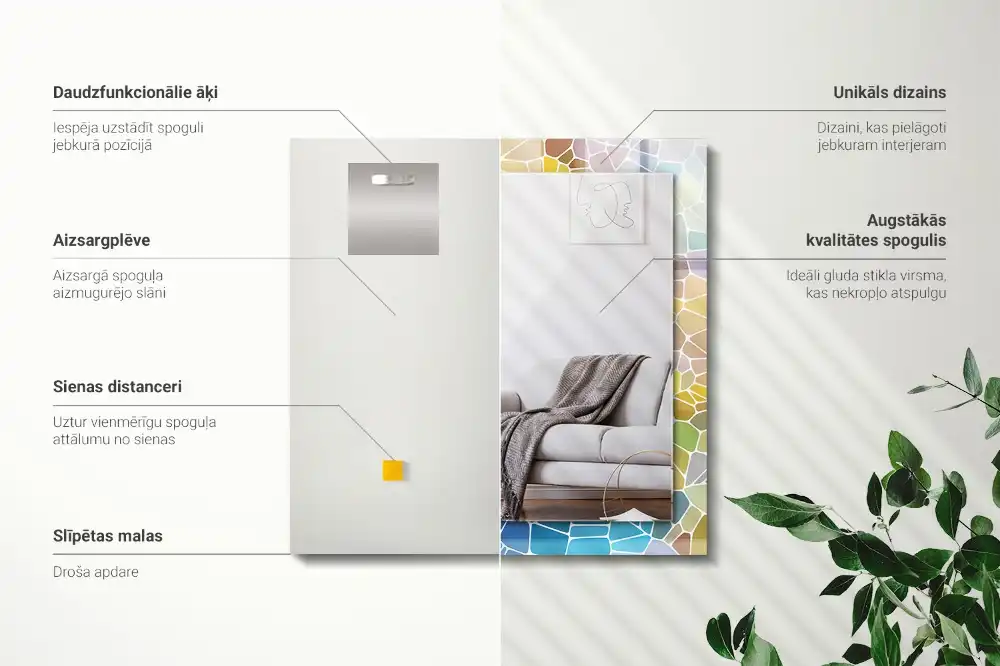 Tiskano pravokotne ogledalo Barvit abstraktni mozaik