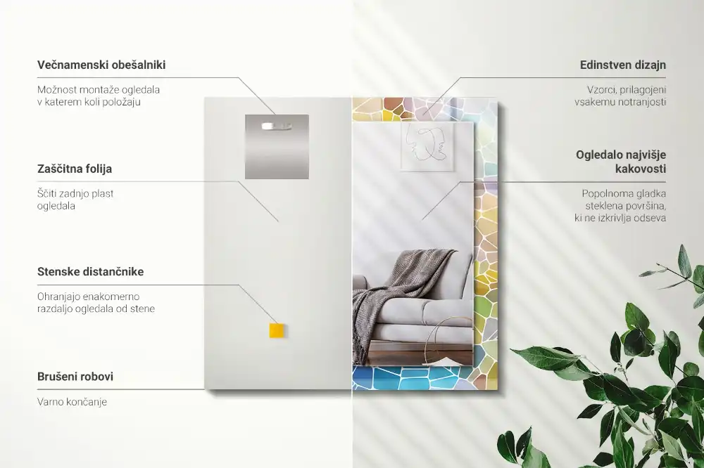 Tiskano pravokotne ogledalo Barvit abstraktni mozaik