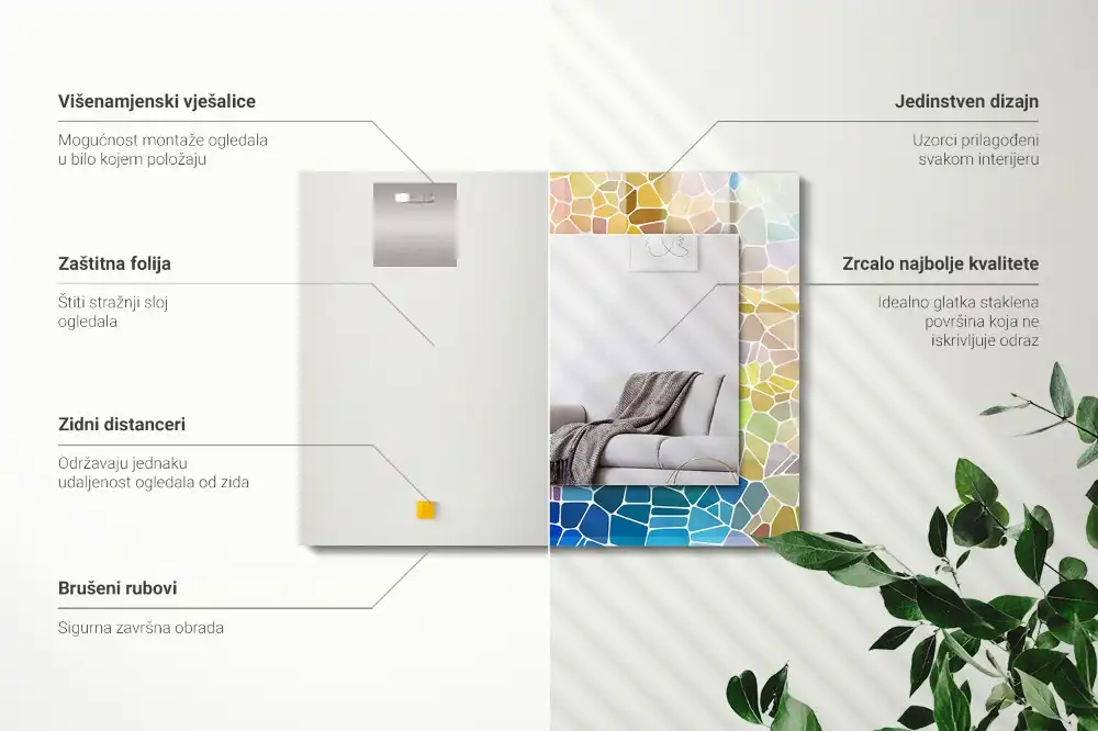 Tiskano pravokotne ogledalo Barvit abstraktni mozaik