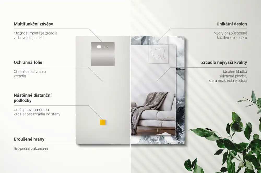 Pravokotne ogledalo s potiskanim okvirjem Abstraktna slikarska kompozicija