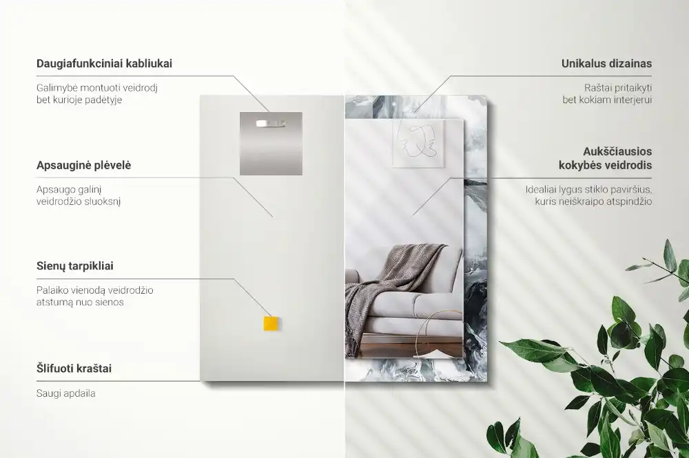 Pravokotne ogledalo s potiskanim okvirjem Abstraktna slikarska kompozicija