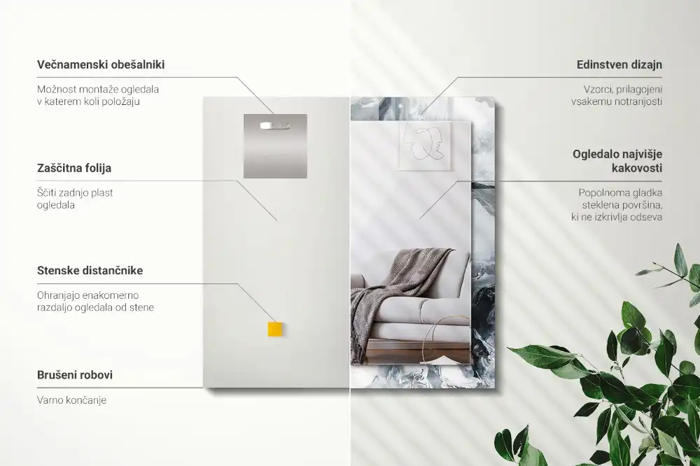 Pravokotne ogledalo s potiskanim okvirjem Abstraktna slikarska kompozicija