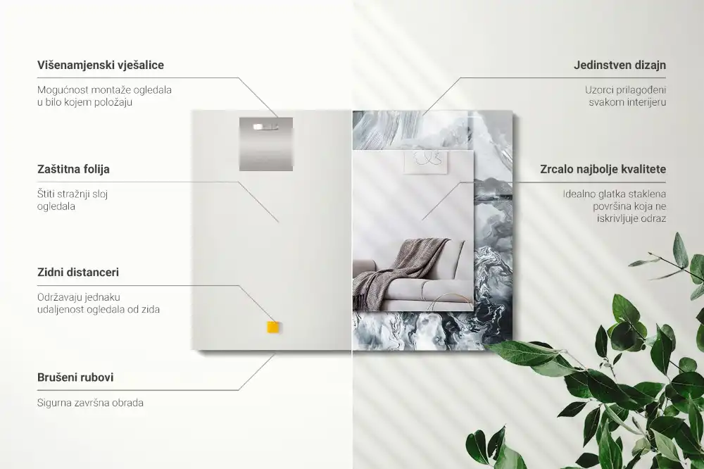 Pravokotne ogledalo s potiskanim okvirjem Abstraktna slikarska kompozicija