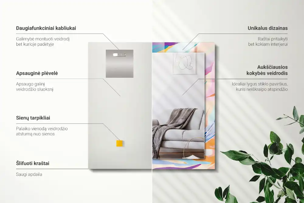 Pravokotne okrasno ogledalo Abstraktne pisane poteze