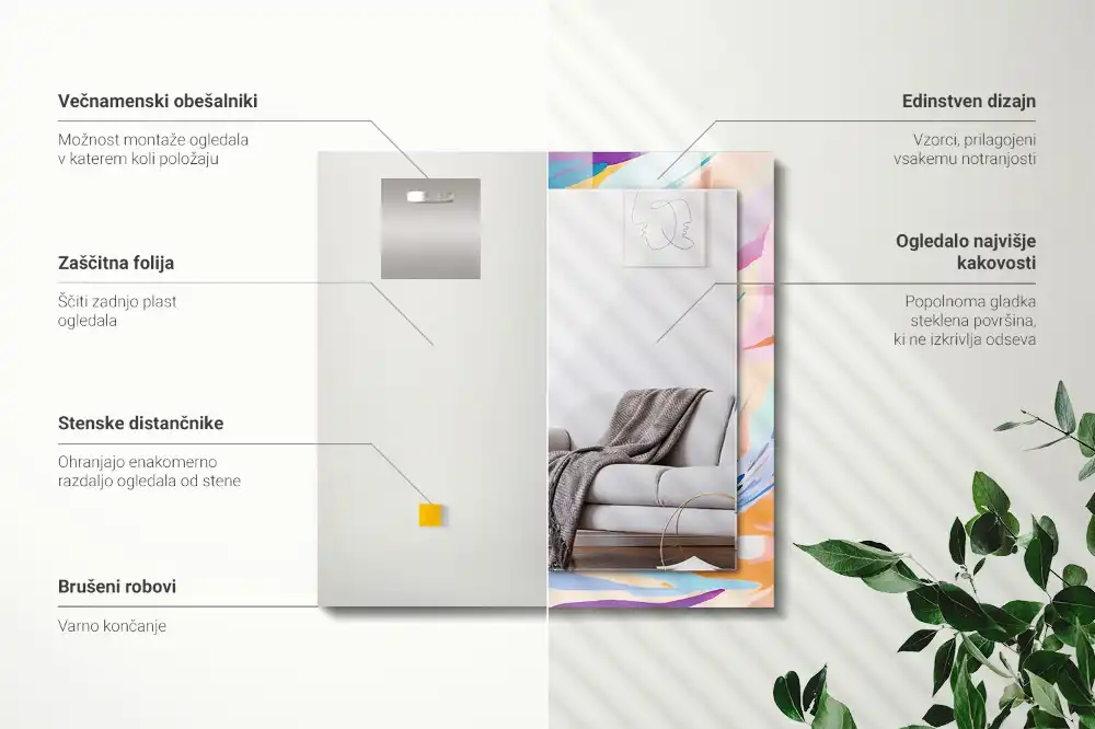 Pravokotne okrasno ogledalo Abstraktne pisane poteze