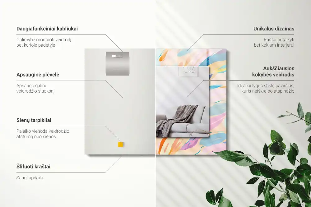 Pravokotne okrasno ogledalo Abstraktne pisane poteze