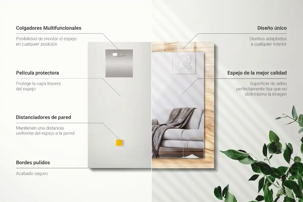 Pravokotne ogledalo s potiskanim okvirjem Tekstura lesnih zrn