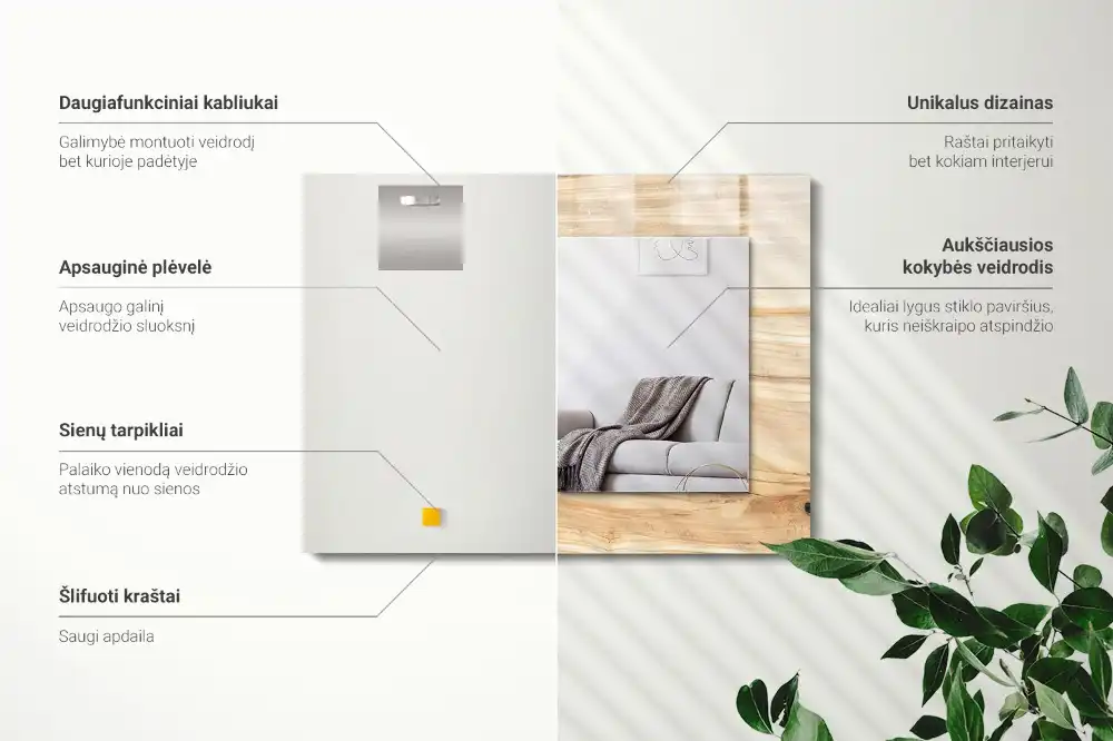 Pravokotne ogledalo s potiskanim okvirjem Tekstura lesnih zrn