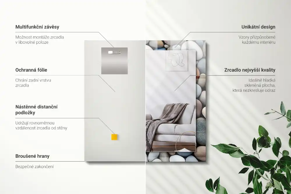 Tiskano pravokotne ogledalo Barviti gladki kamni