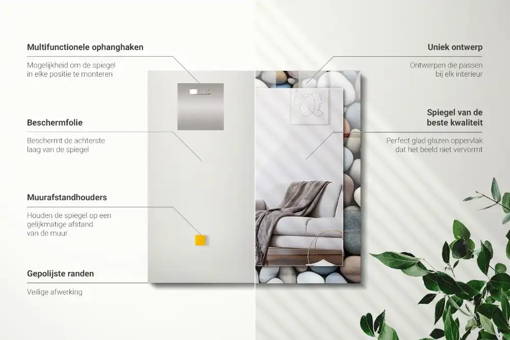 Tiskano pravokotne ogledalo Barviti gladki kamni