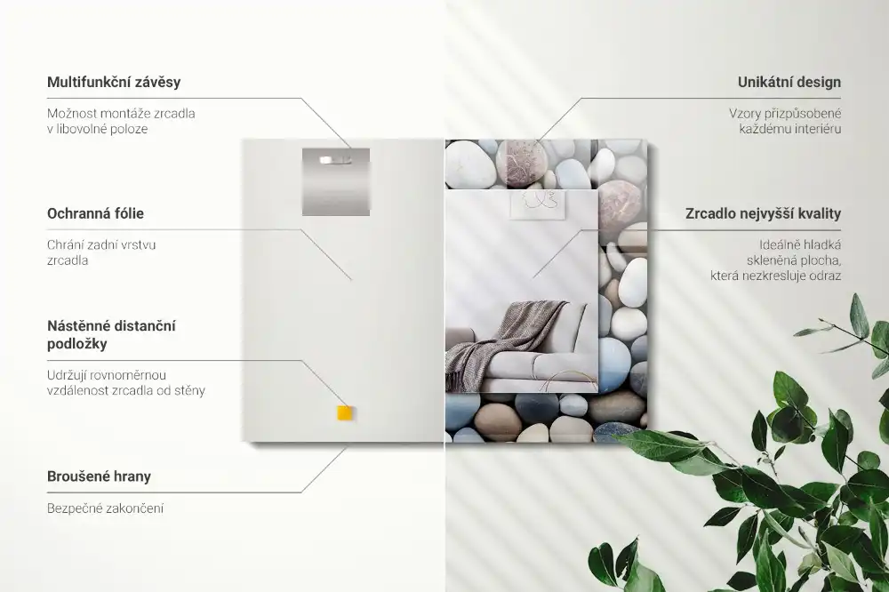 Tiskano pravokotne ogledalo Barviti gladki kamni