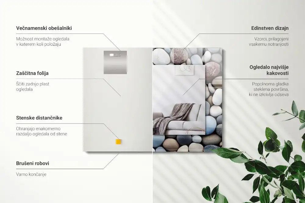 Tiskano pravokotne ogledalo Barviti gladki kamni