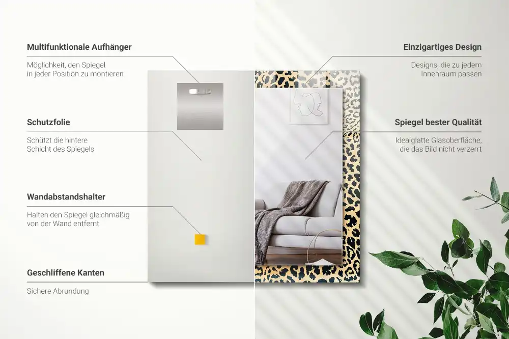 Pravokotne ogledalo s potiskanim okvirjem Leopard