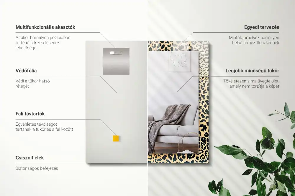 Pravokotne ogledalo s potiskanim okvirjem Leopard