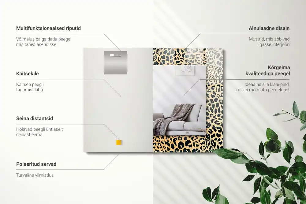 Pravokotne ogledalo s potiskanim okvirjem Leopard